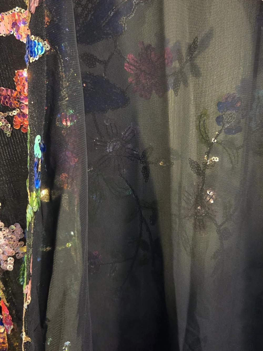 Embroidered Floral Sequin Kimono Robe - Black Multicolor